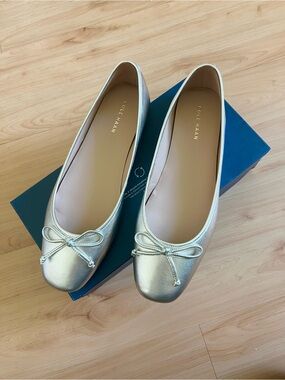 Cole Haan Yara Soft Ballet Soft Gold Leather Women 10.0 B US